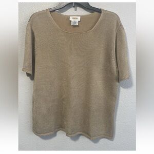 Talbots Women's Large Sweater Short Sleeve Beige Tight Knit Pullover Business